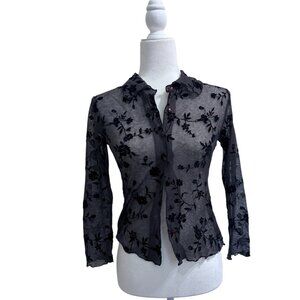 Vintage Alannah Hill  Sheer y2k witchy whimsy goth floral ruffle blouse Medium